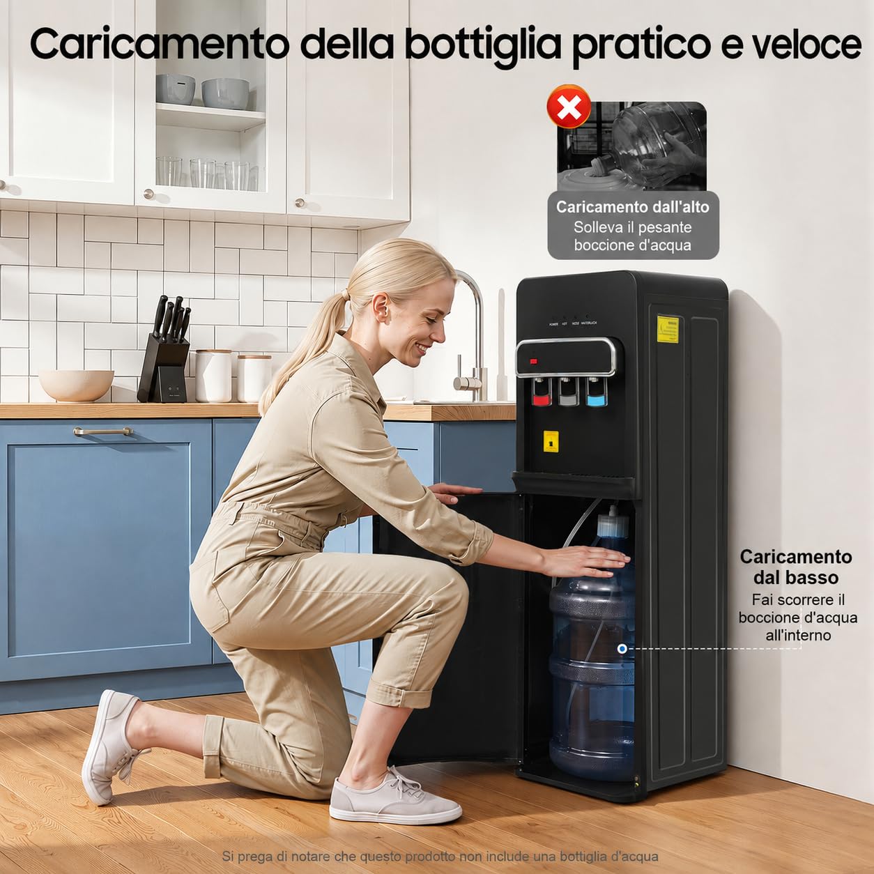 Dispensador de agua eléctrico de 550 W, con suelo de carga, 3 niveles de temperatura (caliente/frío/temperatura ambiente), seguridad para niños, para oficina, hogar, cocina, compatible con botellas de