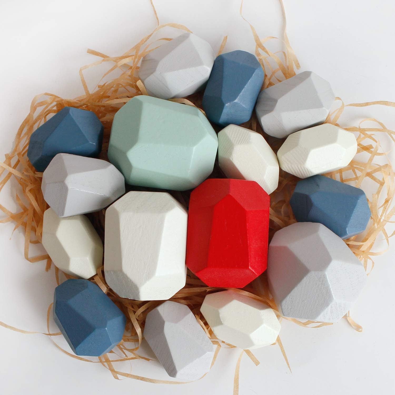 16 PCs Wooden Rocks Sorting Stacking Balancing Stones Educational Preschool Learning Toys Small Building Blocks Game Stones Lightweight Puzzle Set for Kids 3 Years Old Up