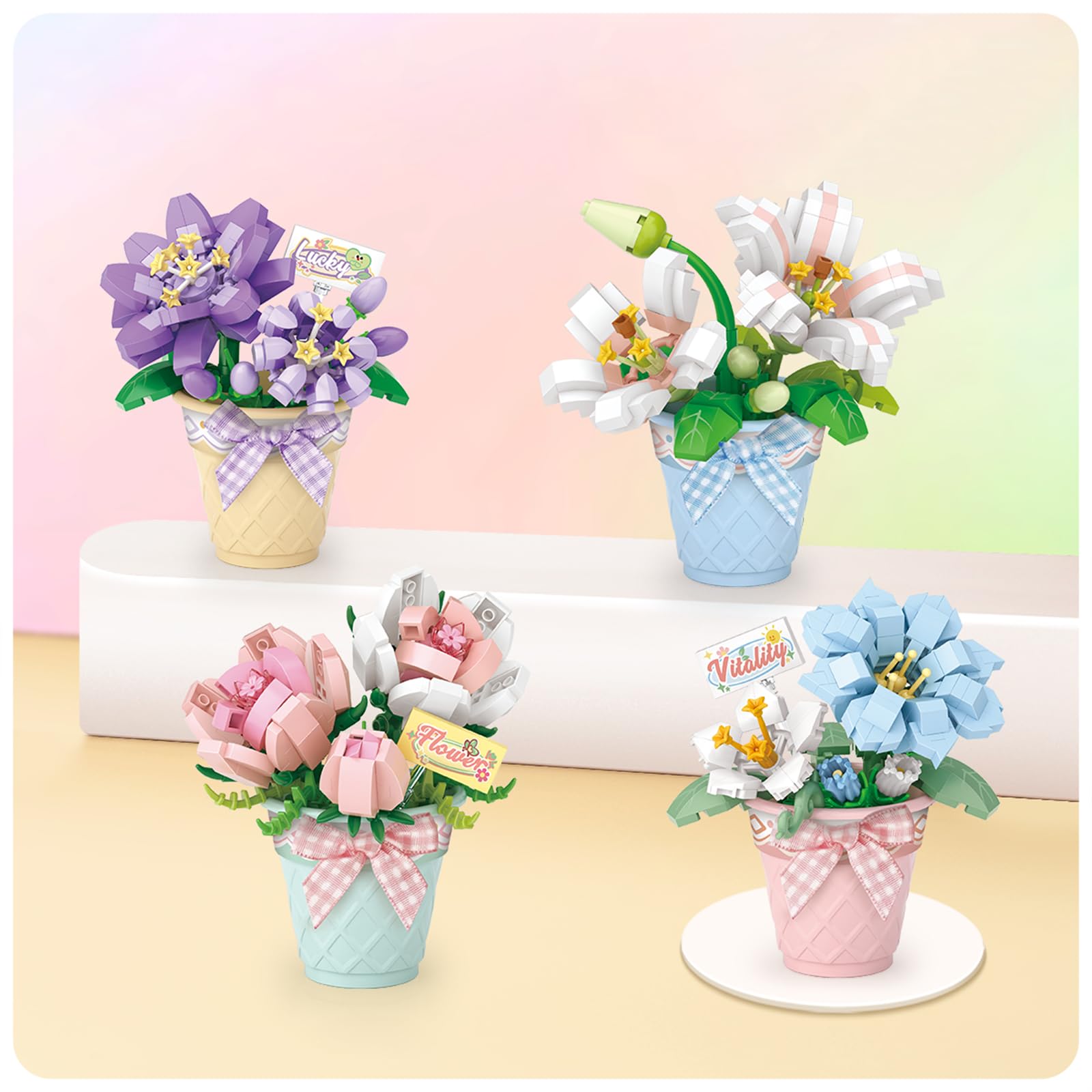 MEIEST Mini Flower Succulent Bonsai Building Blocks,Simulation Pot Plant Particle Flower Botanical Collection Construction Building Bricks Toy,Home Decors (Cactus-1) - Image 4
