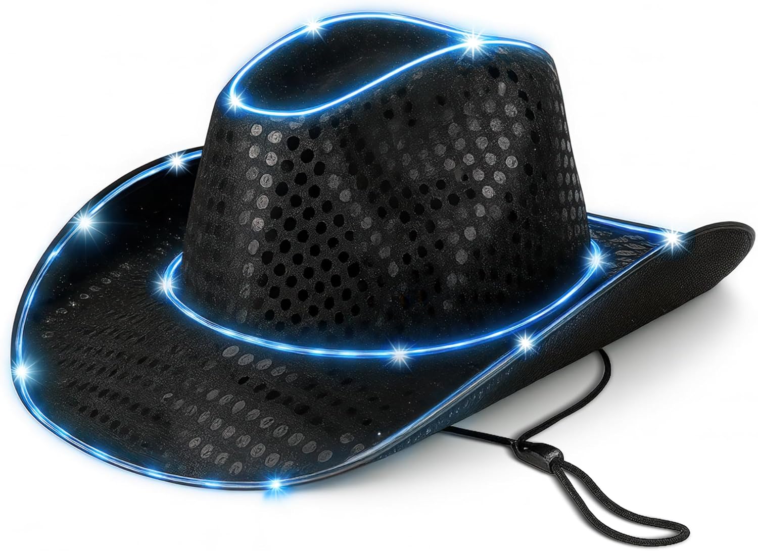 GloFX Light Up Cowboy Hat | Black Cowgirl Hat & White Cowboy Hat for Festivals, Raves & Costumes | LED Neon Western Party Hat