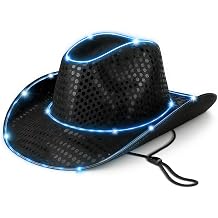 GloFX Light Up Cowboy Hat | Black Cowgirl Hat & White Cowboy Hat for Festivals, Raves & Costumes | LED Neon Western Party Hat
