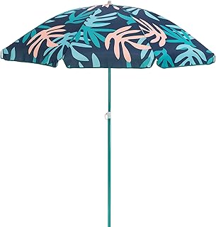 3053261VMI Moda Outdoor Adjustable Height Push Button Tilt Umbrella with Carrying Bag for the Beach or Picnics, Coral Leaf Print