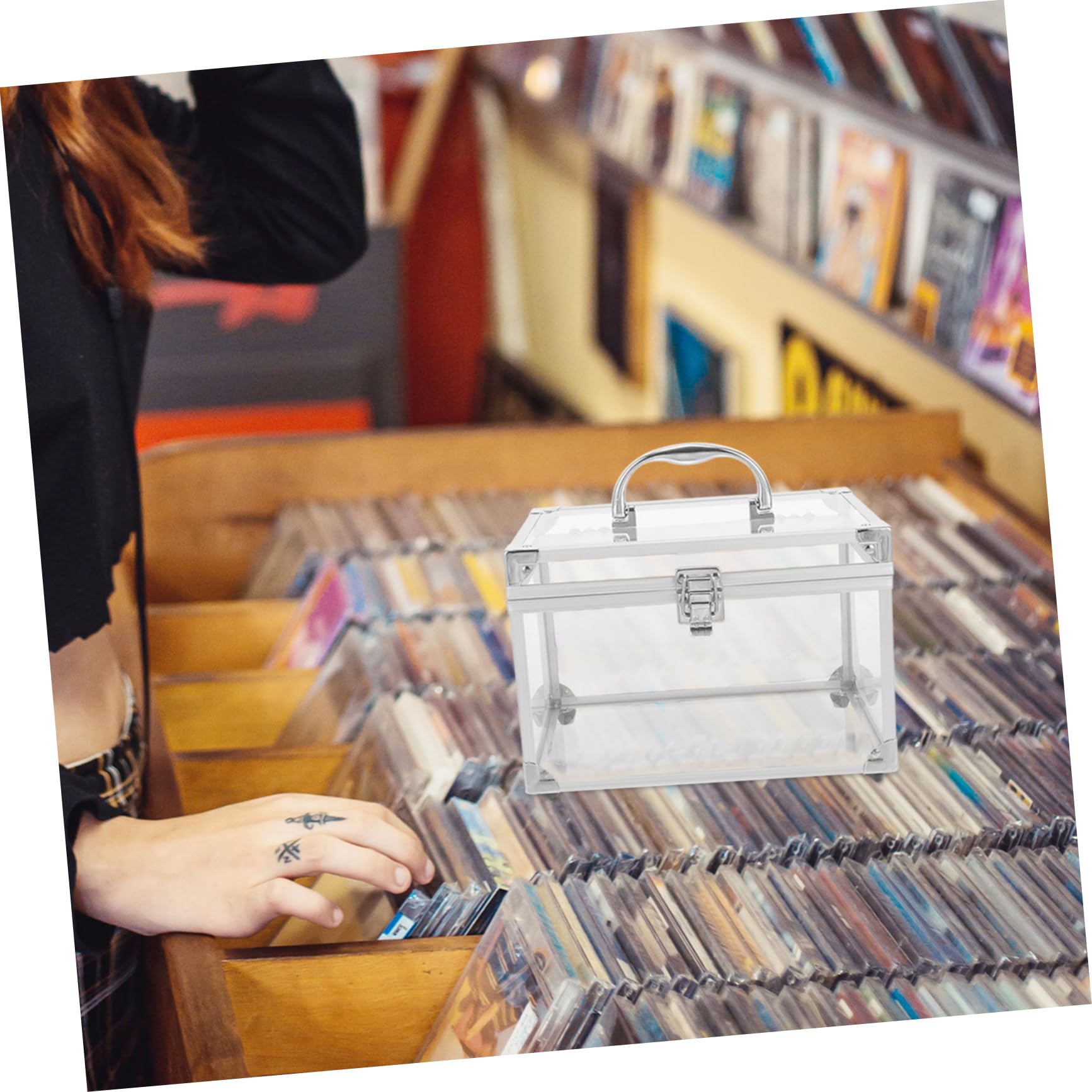GALPADA Scatola Porta CD e Dvd con Capacità Ampia in Acrilico Argento Organizer Portatile e Design Trasparente per Dischi per Casa