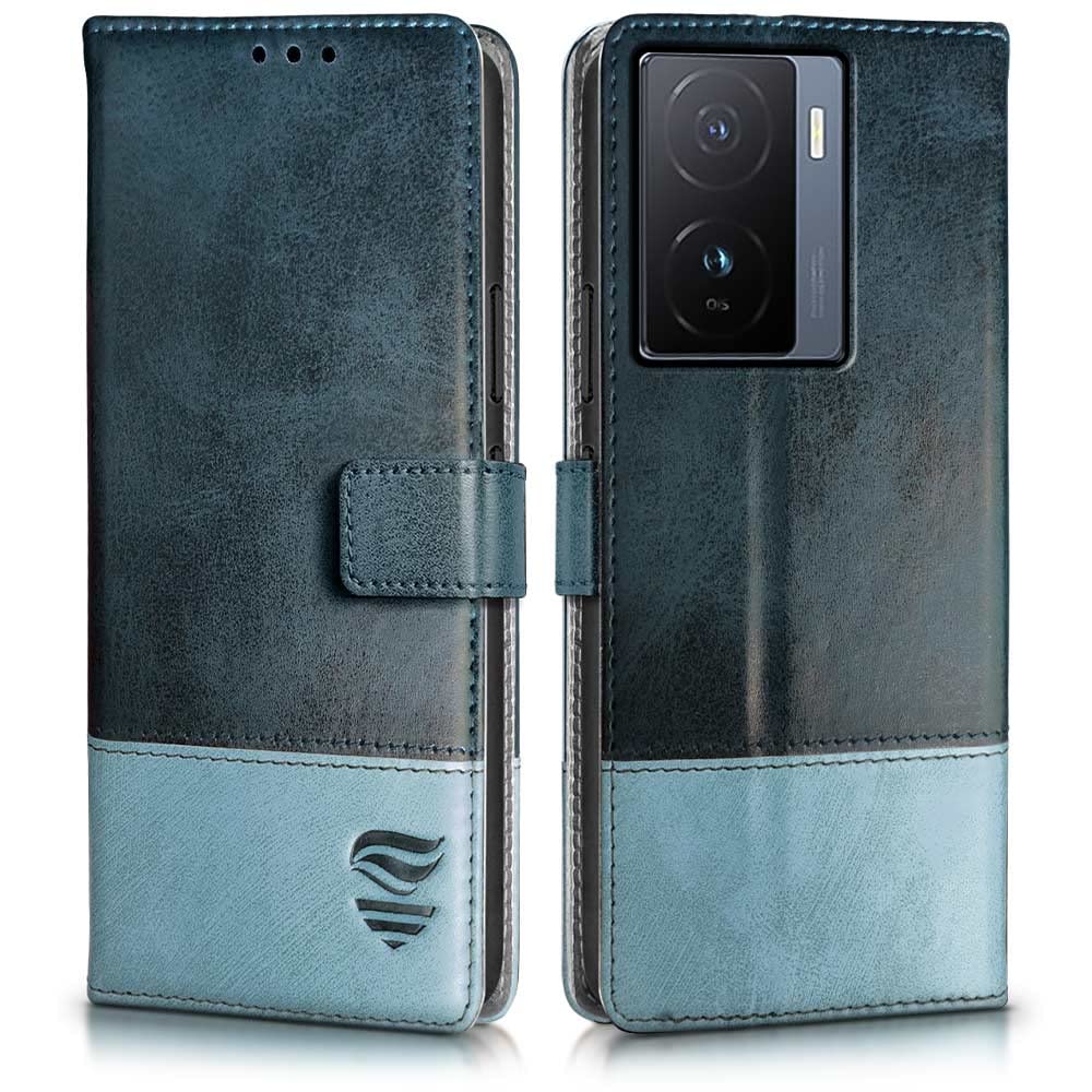 FLIPPED Vegan Leather Flip Cover for iQOO Z7 5G | iQOO Z7s 5G | Shockproof with TPU Bumper & Kickstand | Card & Cash Pocket| Magnetic Closure Wallet Case Cover (Hand Stitched, Blue with Aquamarine) (B0C2J4FQZ8) Amazon Price History, Amazon Price Tracker