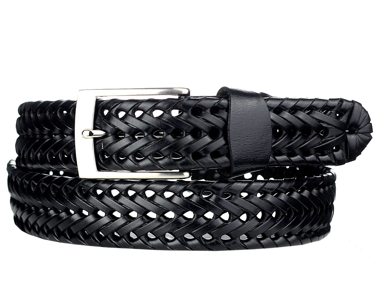 Eurosport Men's Braided Weaved Bonded Leather Dress Belt, Black, Large
