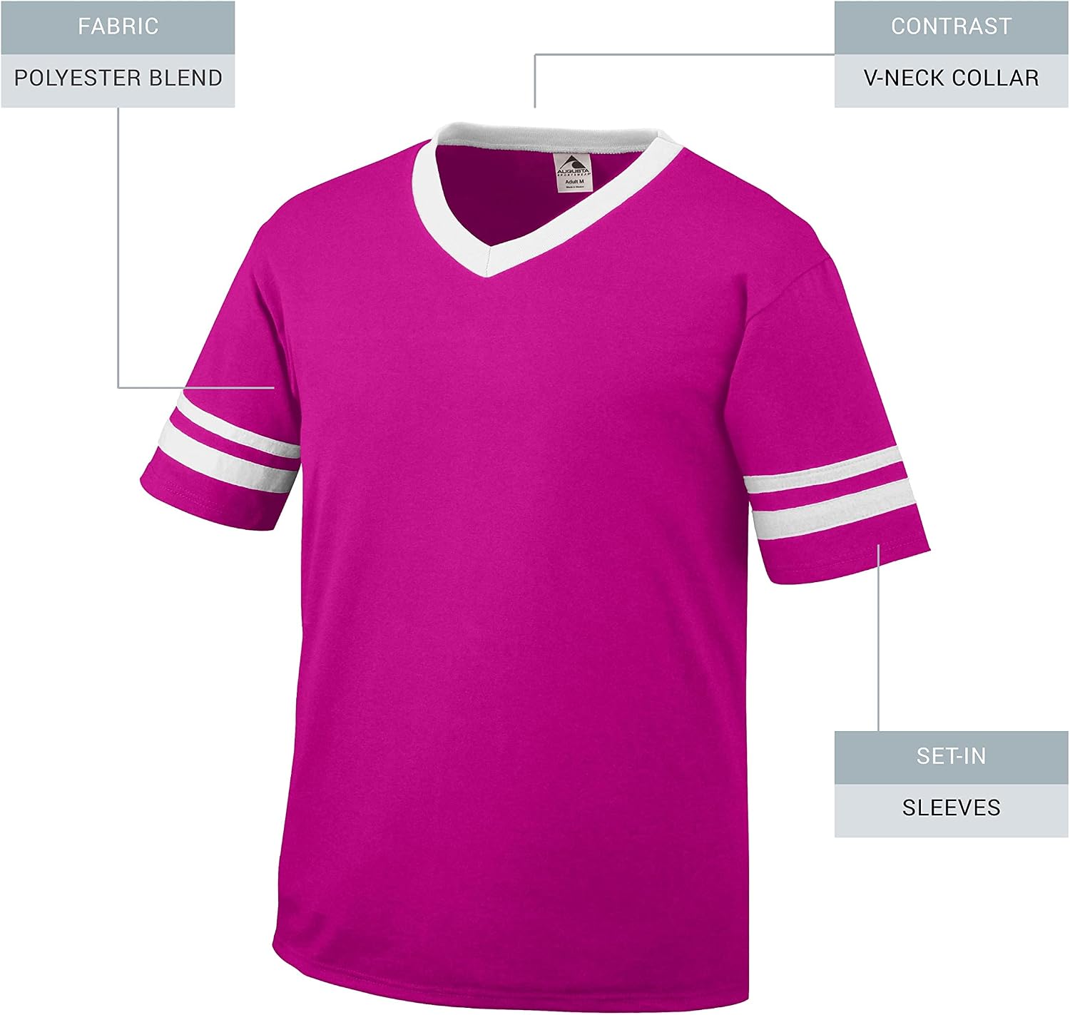 Augusta Sportswear Men's Sleeve Stripe Jersey, Power Pink/White, X-Large