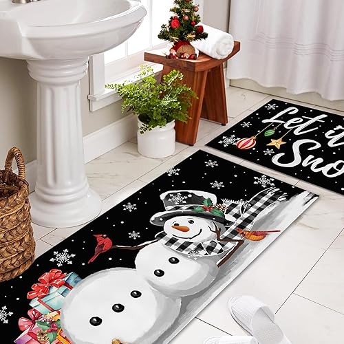 Miniatura 7 de KORVITA let it Snow - Juego de 2 tapetes de cocina de invierno y Navidad, antideslizantes, decoración de muñeco de nieve del año (17 x 29 + 17 x 47