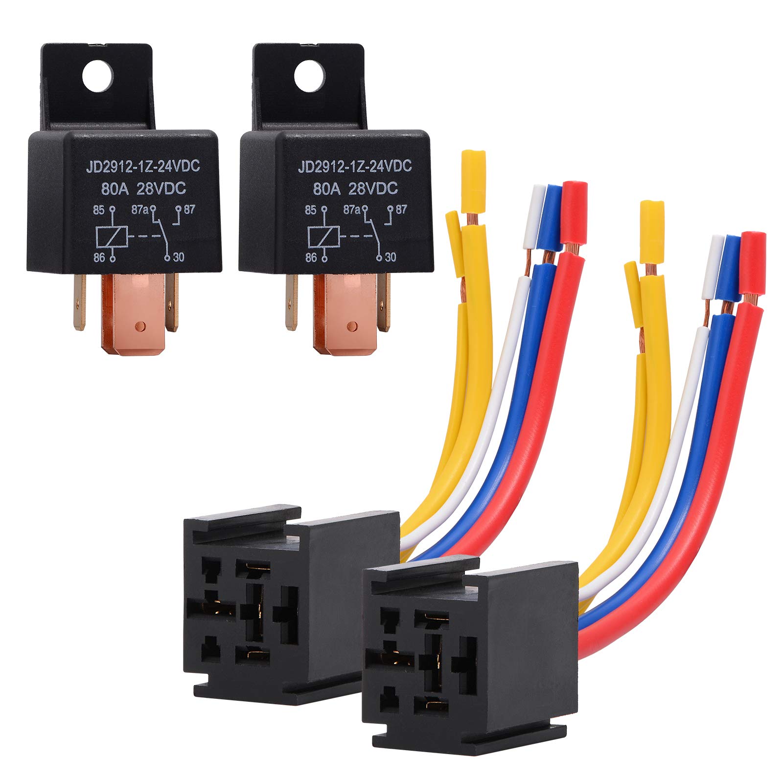 Ehdis [2 Packung Car Truck Motor Heavy Duty Heavy Duty 5-Pin 80A 24V EIN/Aus Normal offen SPDT Relais Steckdose Stecker 5 Wire Automotive