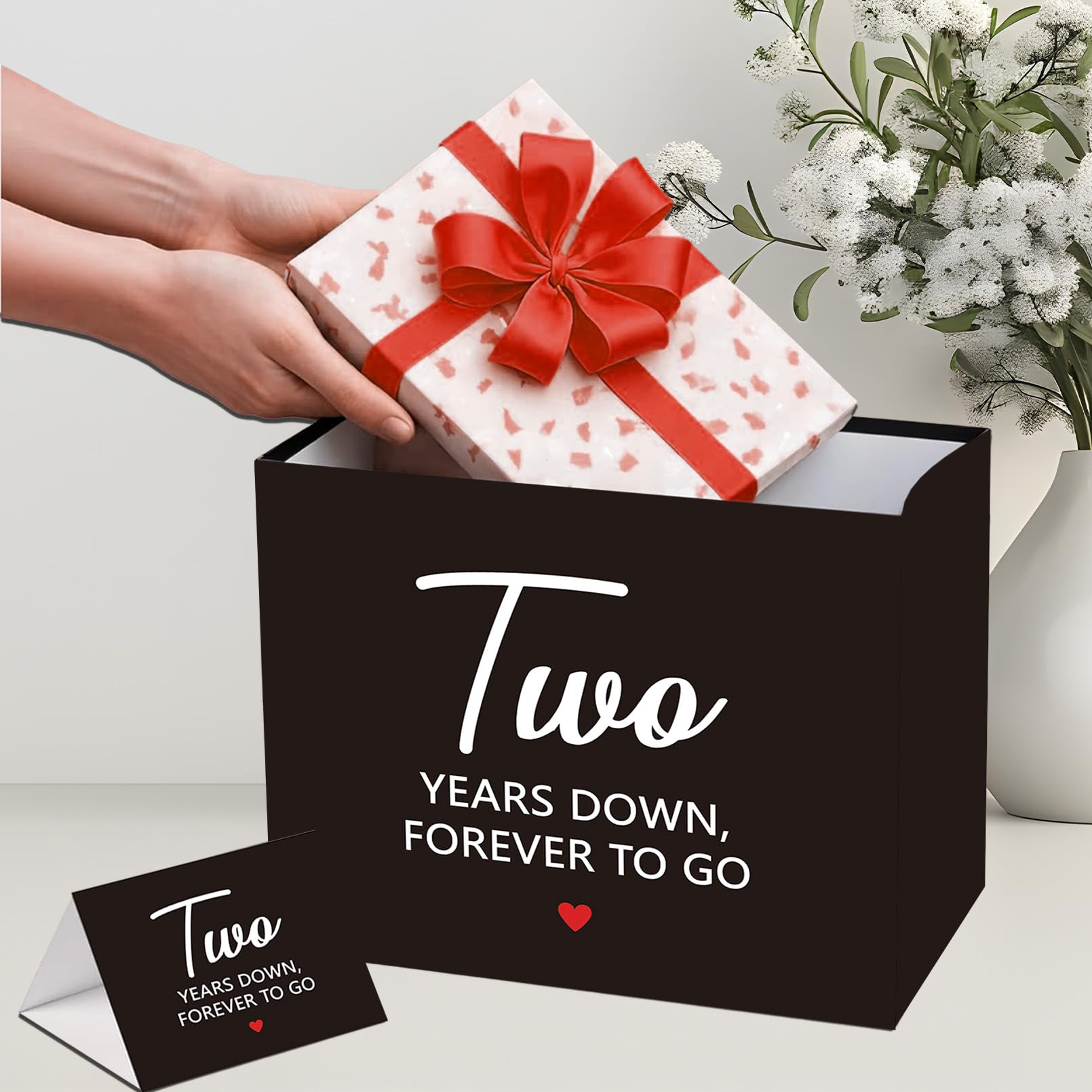 Gift Bag for the Second Anniversary, Gifts for a Second Anniversary, with Greeting Card and Tissue Paper, for Him, Her, Boyfriend, GF, Wife, Husband, Two Year Wedding Anniv. Presents Couples
