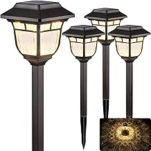 LeiDrail Solar Pathway Lights Outdoor, Glass Metal Solar Lights Outdoor Waterproof with 2 Modes, Solar Powered Garden Landscape Lighting for Patio Yard Driveway Walkway