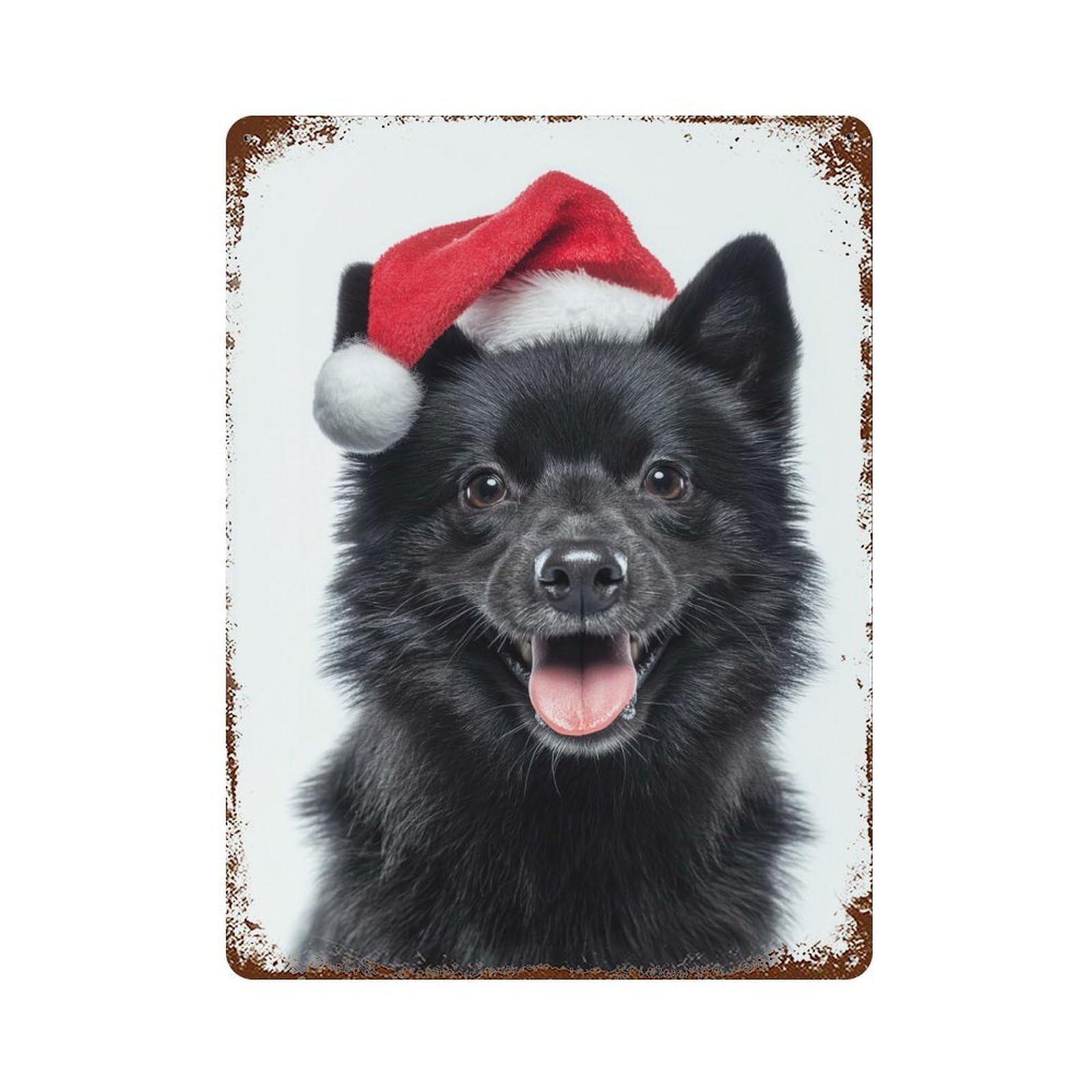 Festive Schipperke Dog with Santa Hat Decorative Tin Sign 15.7"x11.8", Retro Wall Decor for Living Room, Hallway And Home Decor