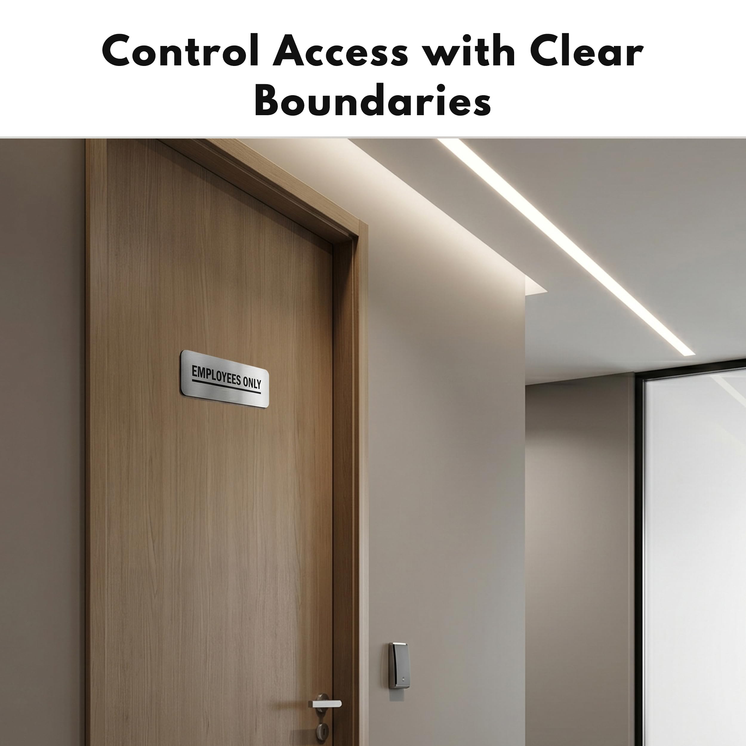 Produktbild von Schild 'Staff & Employees Only' – Büroschild Aus Aluminium, Gebürstetem Silber Oder Mattschwarz – Robustes Klebeband