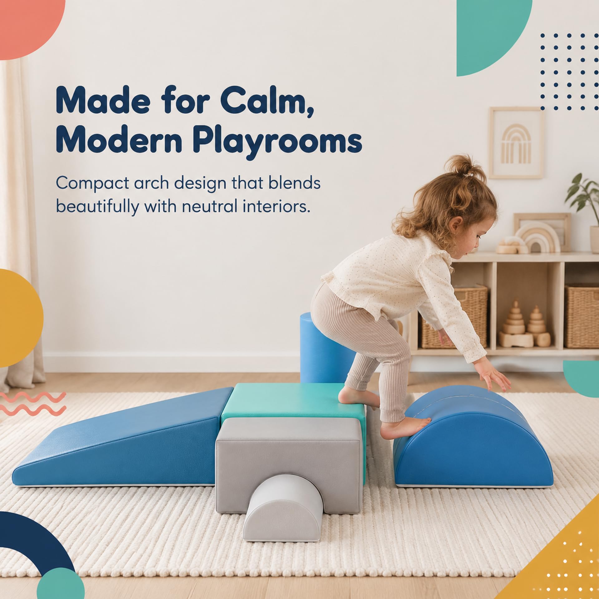 JungleDove Blocchi per Bambini in Schiuma Set: 6 Pezzi Pelle PU Set da Gioco Blocchi Morbidi per Bambini - Arco Ellittico Percorso a Ostacoli per Infanzia per Soggiorno Cameretta e Asilo Nido