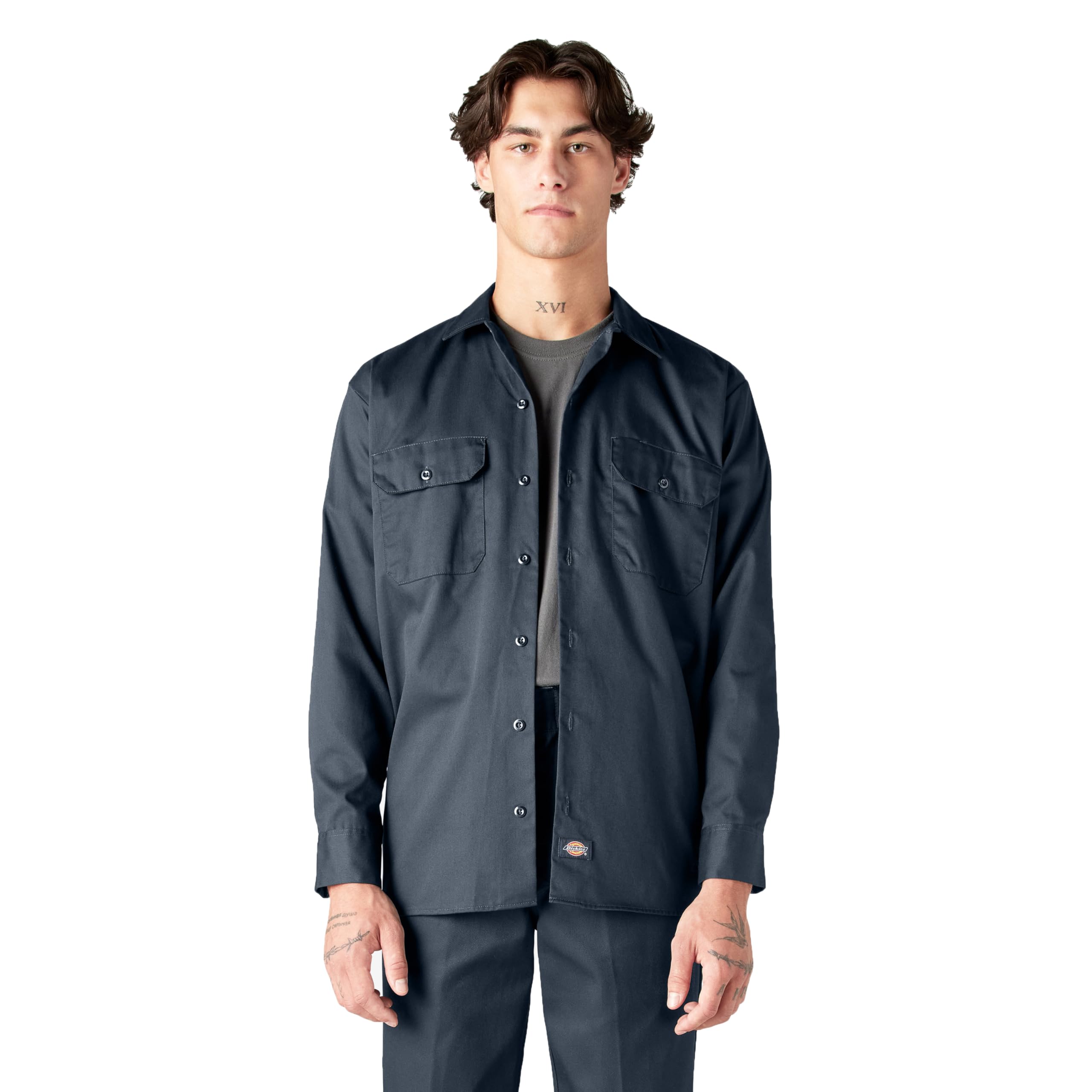 Dickies Men's Long Sleeve Work Shirt, Dark Navy, Medium