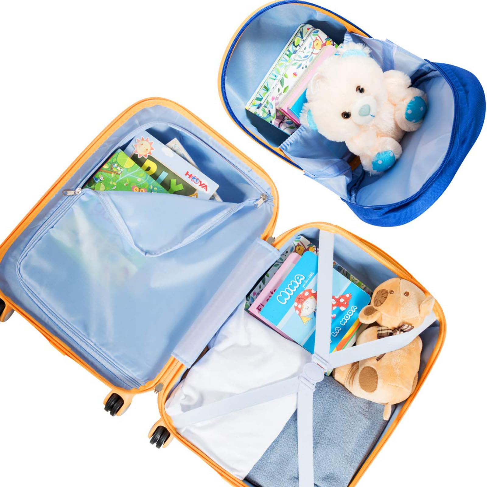 COSTWAY Maleta Infantil Niños, Equipaje de Viaje con Mochila, Equipaje Infantil con Ruedas Universales y Mango Ajustable, Juego de Mochila y Maleta Cabina Trolley