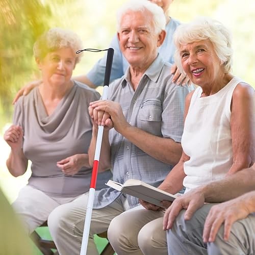 Miniatura 8 de Bastón ciego plegable con cinta reflectante roja para personas ciegas y con discapacidad visual, bastón guía de pie, bastón de viaje para hombres,