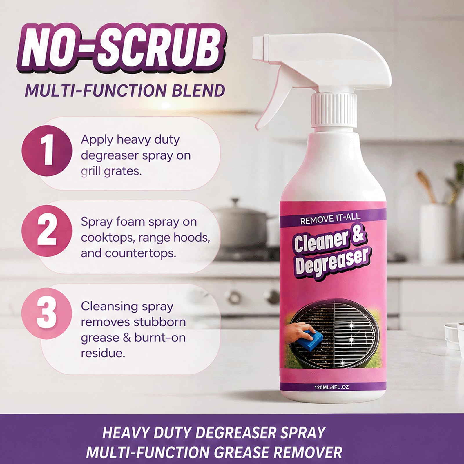 Heavy Grill Degreaser Spray, leistungsstarke Küche, Ofenreiniger Heavy Schaum Spray für Küche Fett, Everyly Function Degreaser Cleanser Duty, (5 stücke)