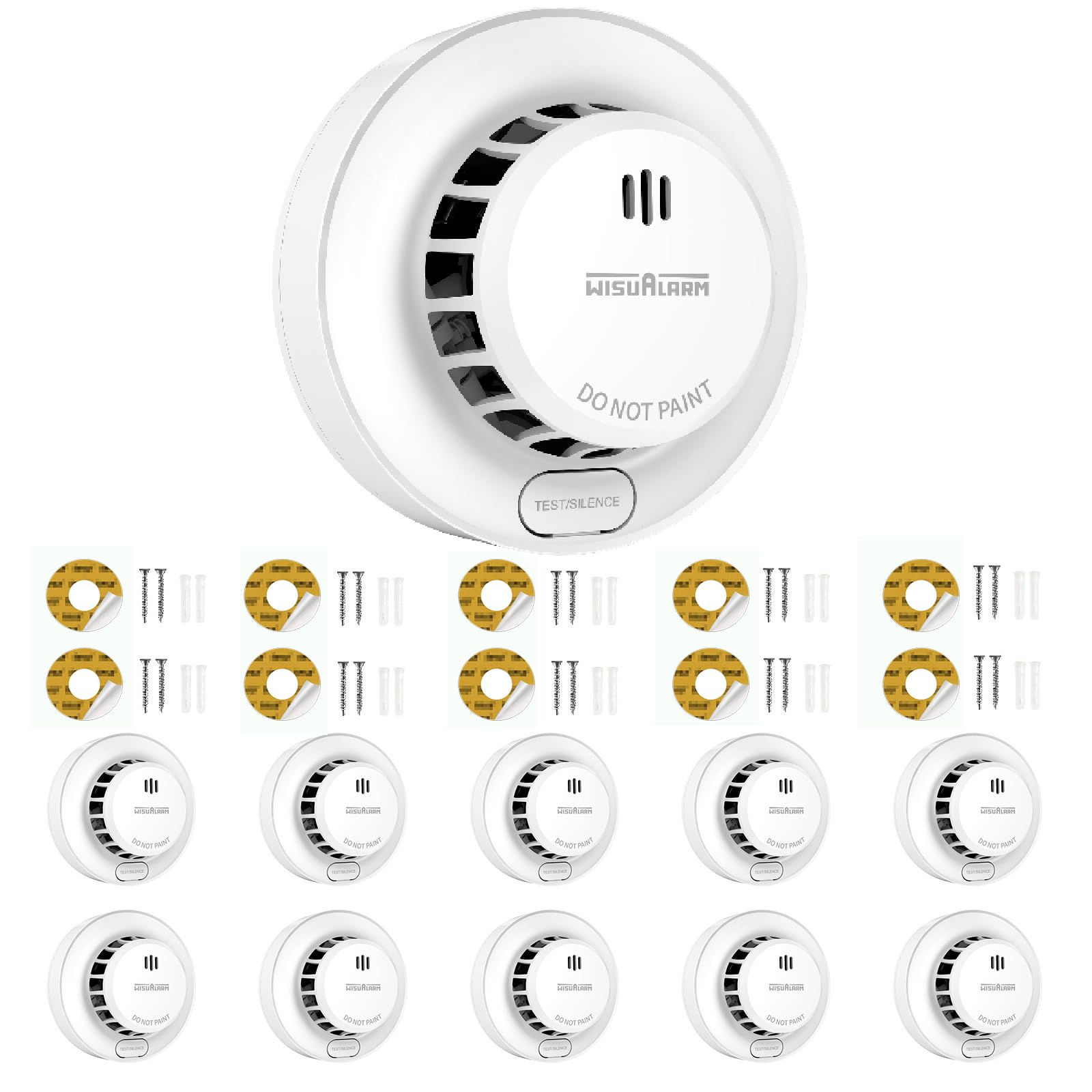 Wisualarm Smoke Alarm 10 Years Lifepan, 5 Years Battery, Smoke alarms for Home, with Replaceable Battery, Fire Alarm Test/Silence Button, Smoke Detector, 85dB, Conforms to EN14604, UKCA (10PCS)