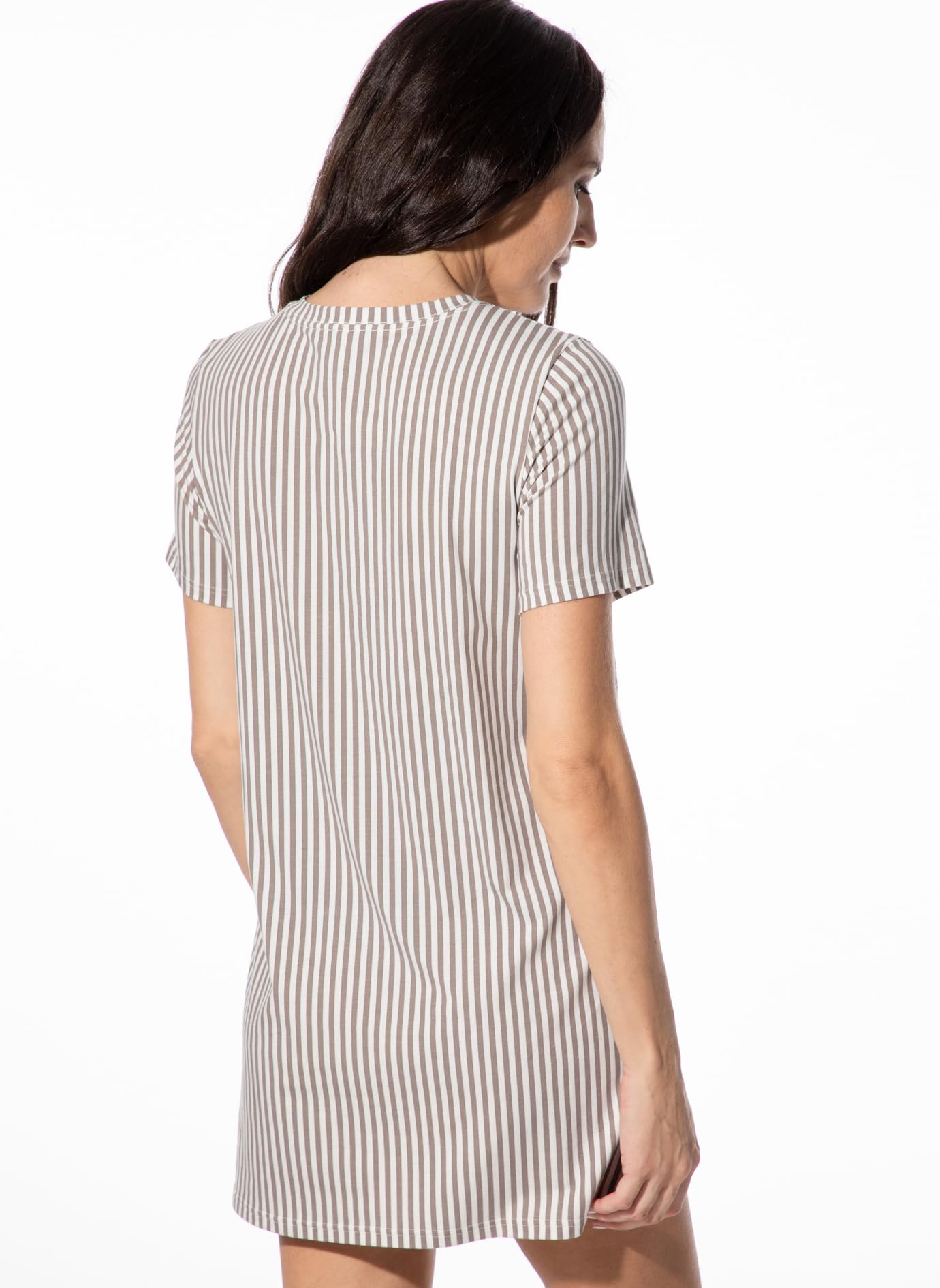 Short Stories Camicia da Notte da Donna, a Maniche Corte, Marrone a Righe, Misto Cotone, fluida e Aderente, per Notti accoglienti