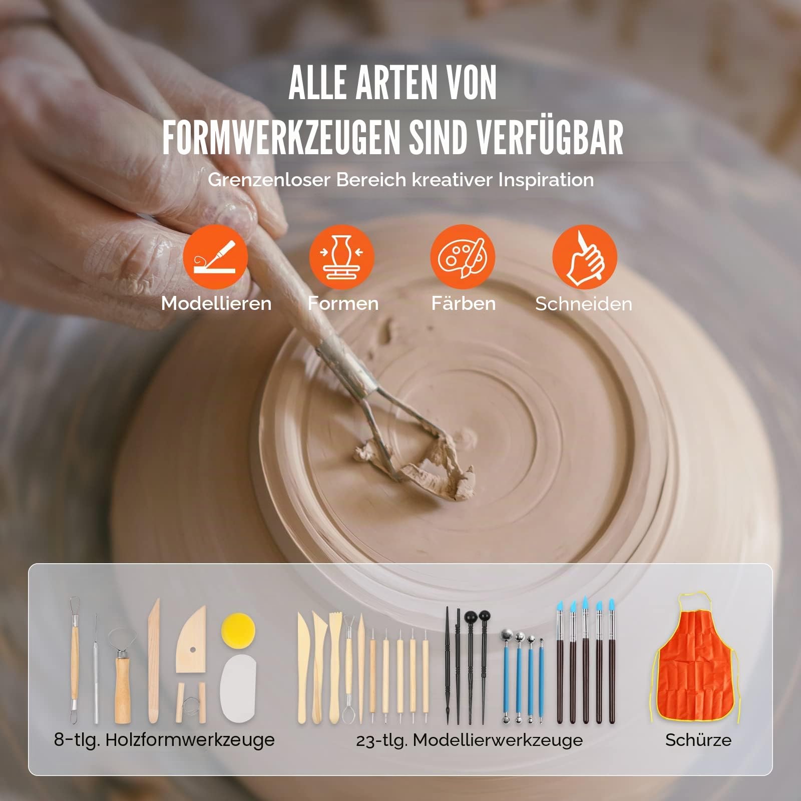 VEVOR Töpferscheibe Keramik Rad Maschine Max. 450 W, Elektrische Töpferscheibe Maschine 28 cm 300 U/min Töpferscheibenmaschine, mit Pedal & Schürze Formmaschine, Geeignet für Anfänger, Enthusiasten