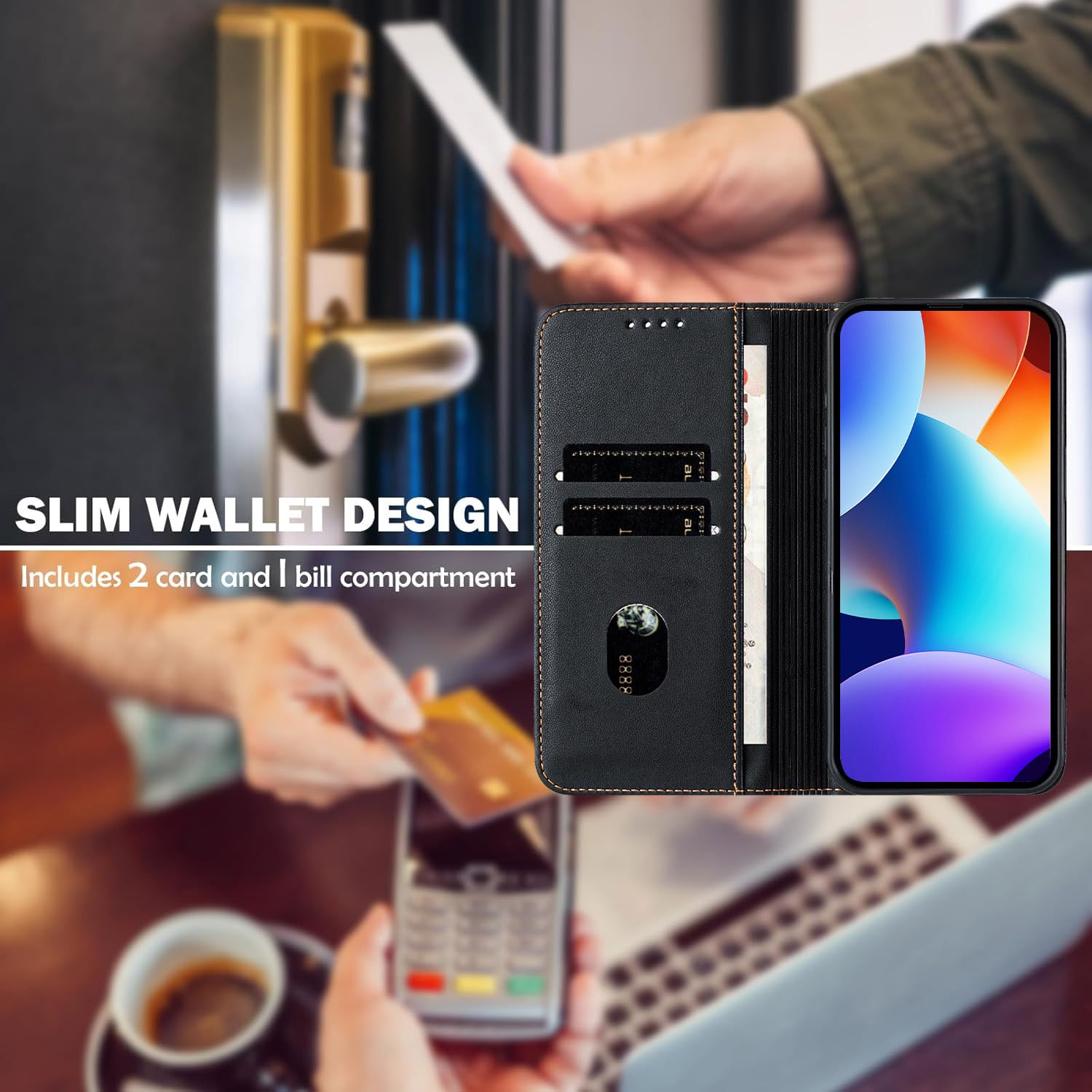 XINYEXIN Etui do Realme 14 5G / Realme 14T 5G, etui z klapką ze skóry PU z ochroną RFID, przegródki na karty, portfel, stojak, pełna ochrona - czarne