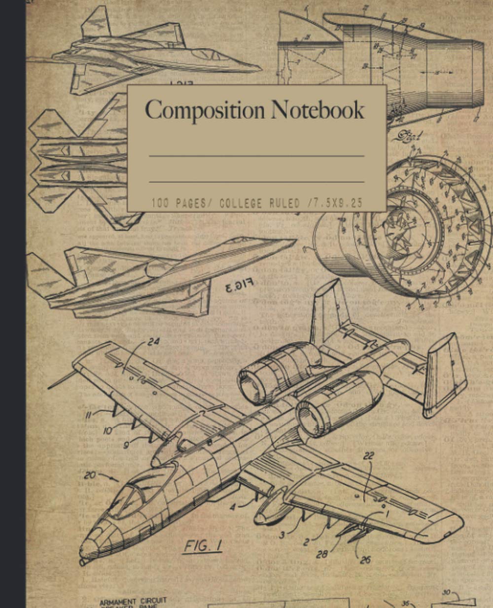 Airplane composition notebook: Vintage jet plane aircraft college ruled notebook. Patent blueprint design. Airplane lover gifts