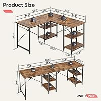 Vista 3 de Bestier Escritorio en forma de L con estantes, escritorio esquinero reversible de 86.6 pulgadas o mesa larga para 2 personas para oficina en casa