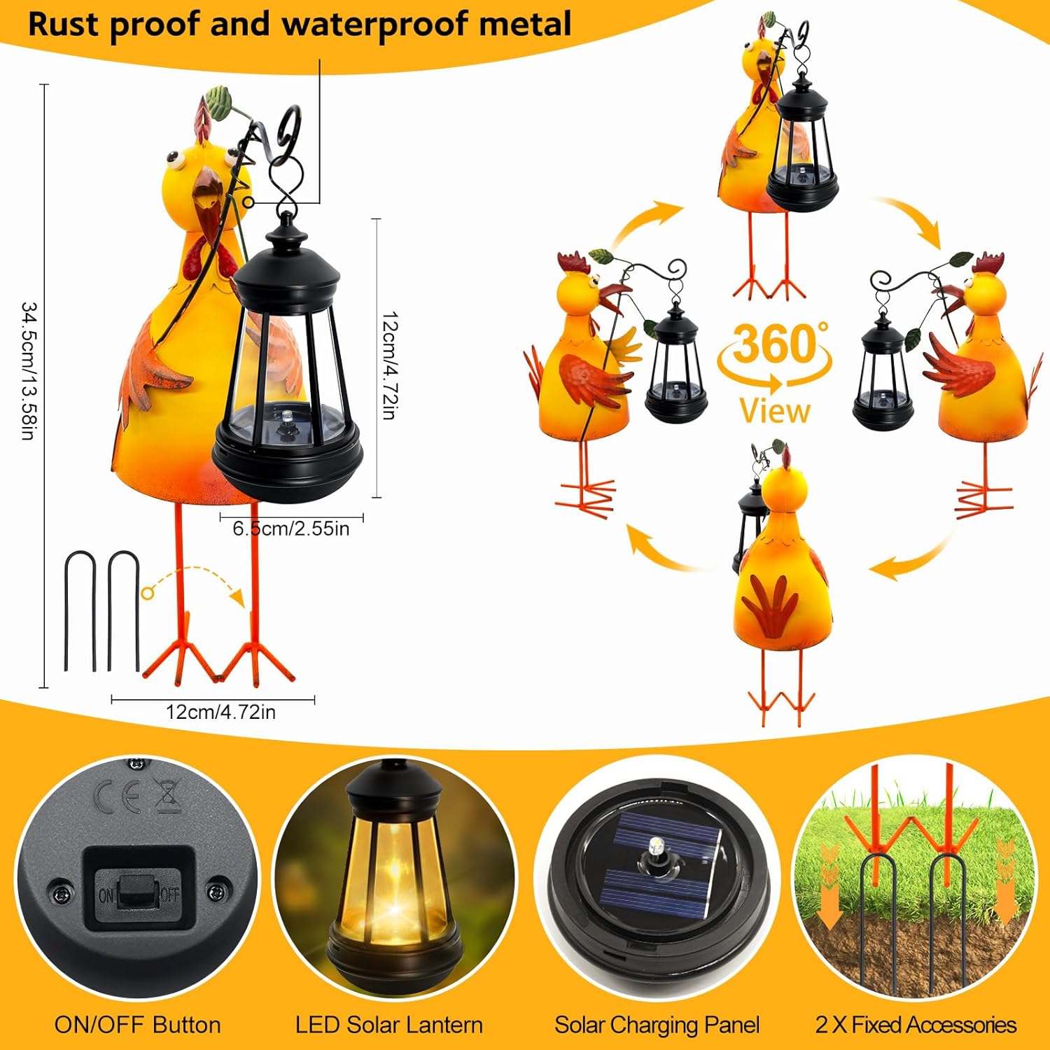 Garden Decor Chicken Solar Statues,Unique Garden Statues Chicken with Solar Lantern Waterproof,Birthday Gifts for Women Mom Grandma,Front Patio Balcony Yard Art Lawn Ornaments Porch Outdoor Decoration