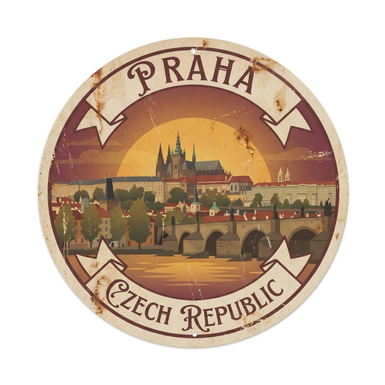 Vintage Travel Prague Castle Bohemia Metal Tin Sign Plaque