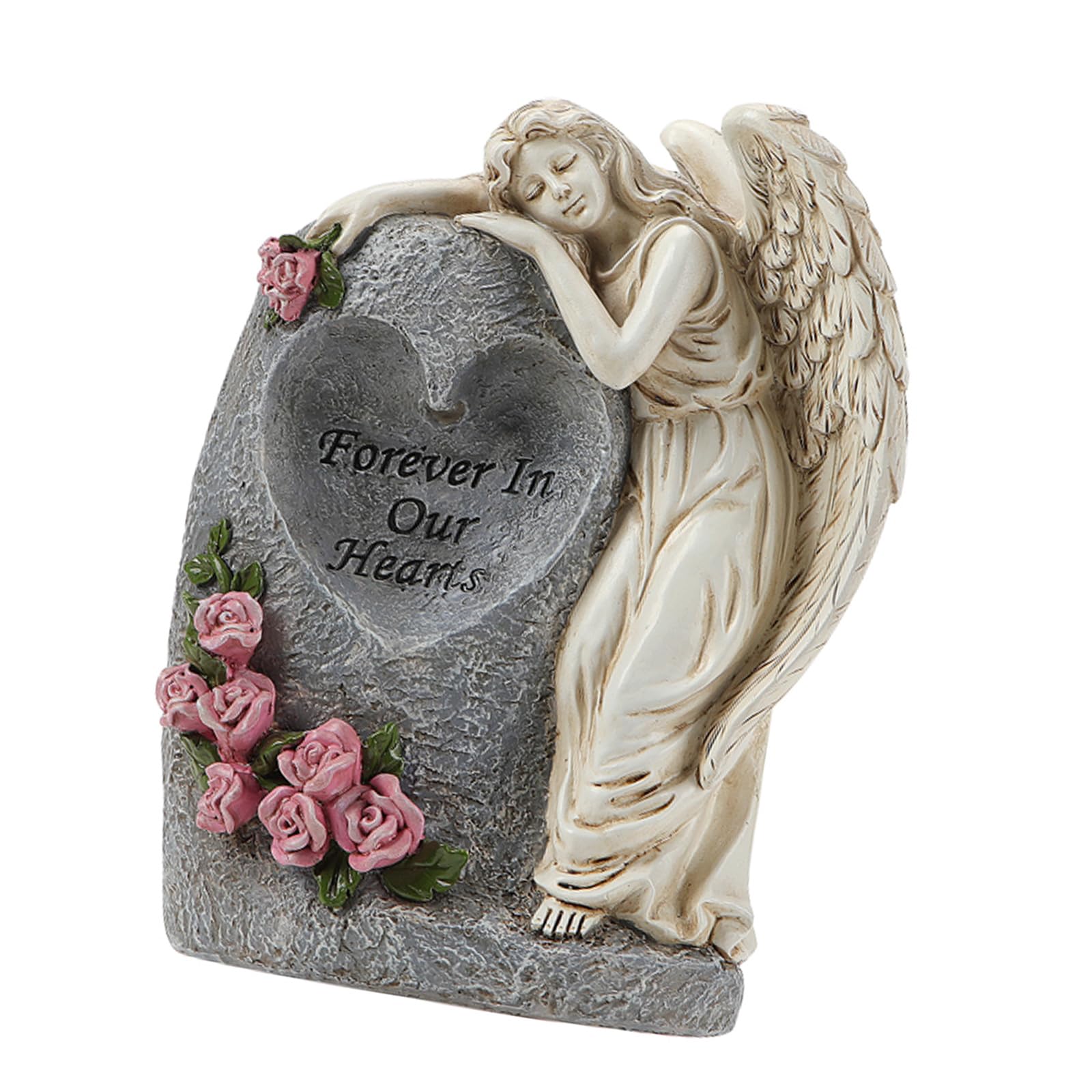 Yttkku White Resins Grave Vase With Solar Lighted Angelic Sculpture Garden Ornament Cemetery Memorials Weather Resistant Decoration Solar Grave Vase With Ground Spikes
