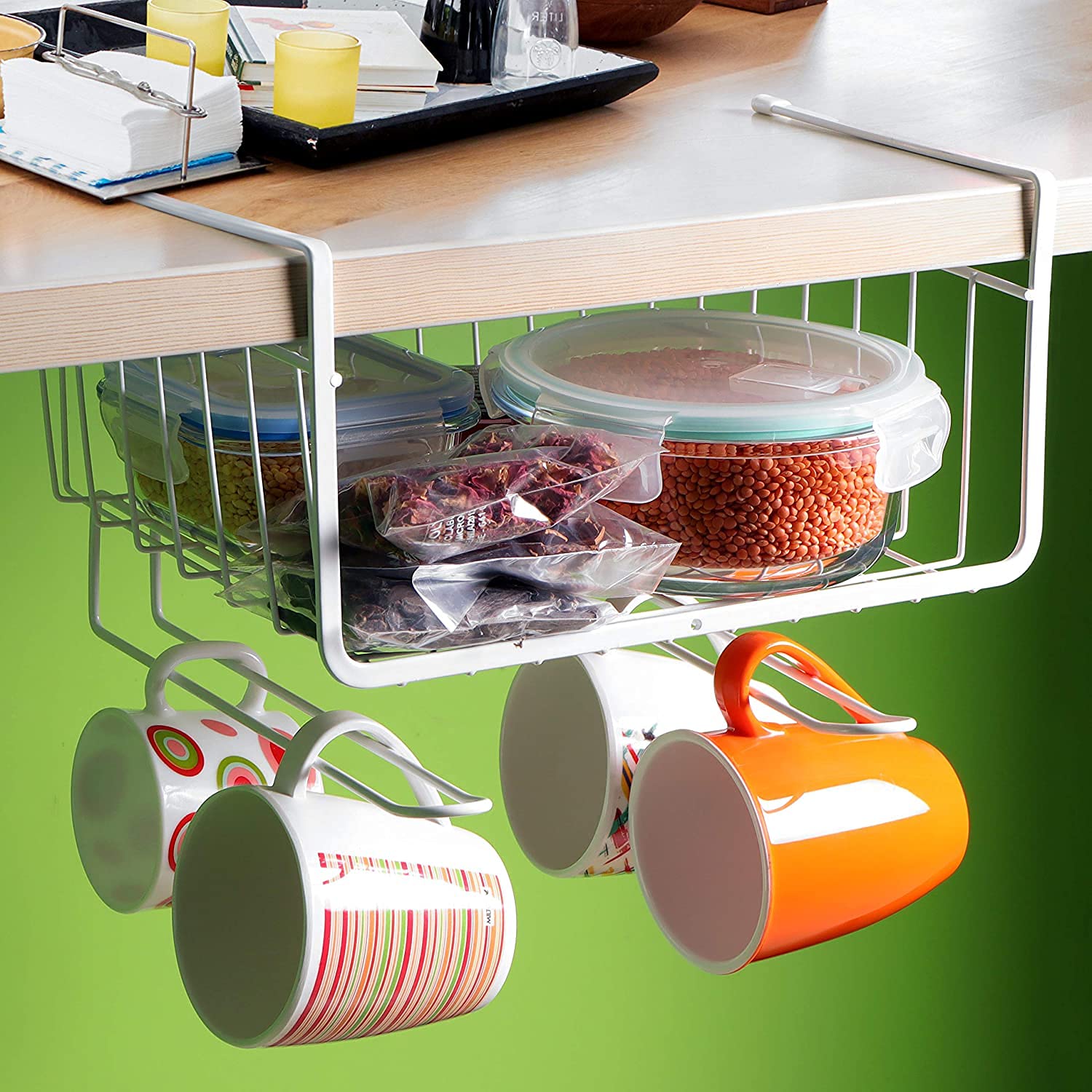 SimpleTec multiuser Metal Under Shelf Hanging Storage Bin Basket with