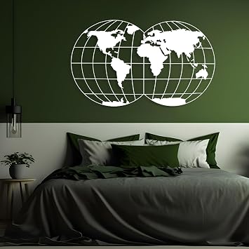 Metal World Map Wall Decor, World Map Globe Metal Wall Art, Metal Map Wall Art, Geometric World Map Wall Decor, Map of The World for Wall, Home Office Bedroom Living Room Decoration 35"x21" | 90x54cm, White
