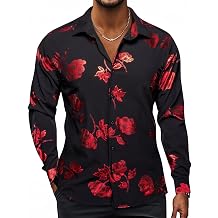 Hi-Tie Mens Hipstar Luxrury Paisley Floral 3D Printed Dress Shirts Shiny Long Sleeve Button Down Party Disco Nightclub Shirt