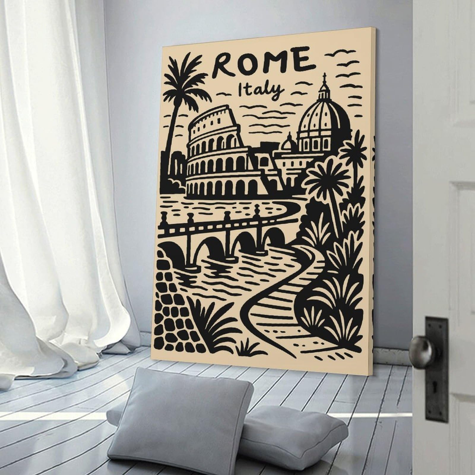 Junmoney Rome Italy Landmark Illustration Canvas Wall Decor 08x12inch(20x30cm), for Entrance Walls, Hall Decor Or Foyers, Wall Decor to Refresh Empty Corners