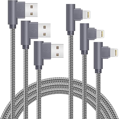 Vista 6 de APFEN Cable de carga Lightning para iPhone con certificación MFi de 90 grados, cable de datos rápidos de nailon trenzado compatible con iPhone Xs