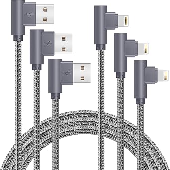 APFEN 3Pack 6FT 90 Degree iPhone Charging Cable for iPhone 14 | 2.4A Super Fast Charging Cable Compatible with iPhone 14/13/12/Xs Max/XS/XR/7/7Plus/X/8/8Plus/6S/6S Plus/SE Gray, 6FT