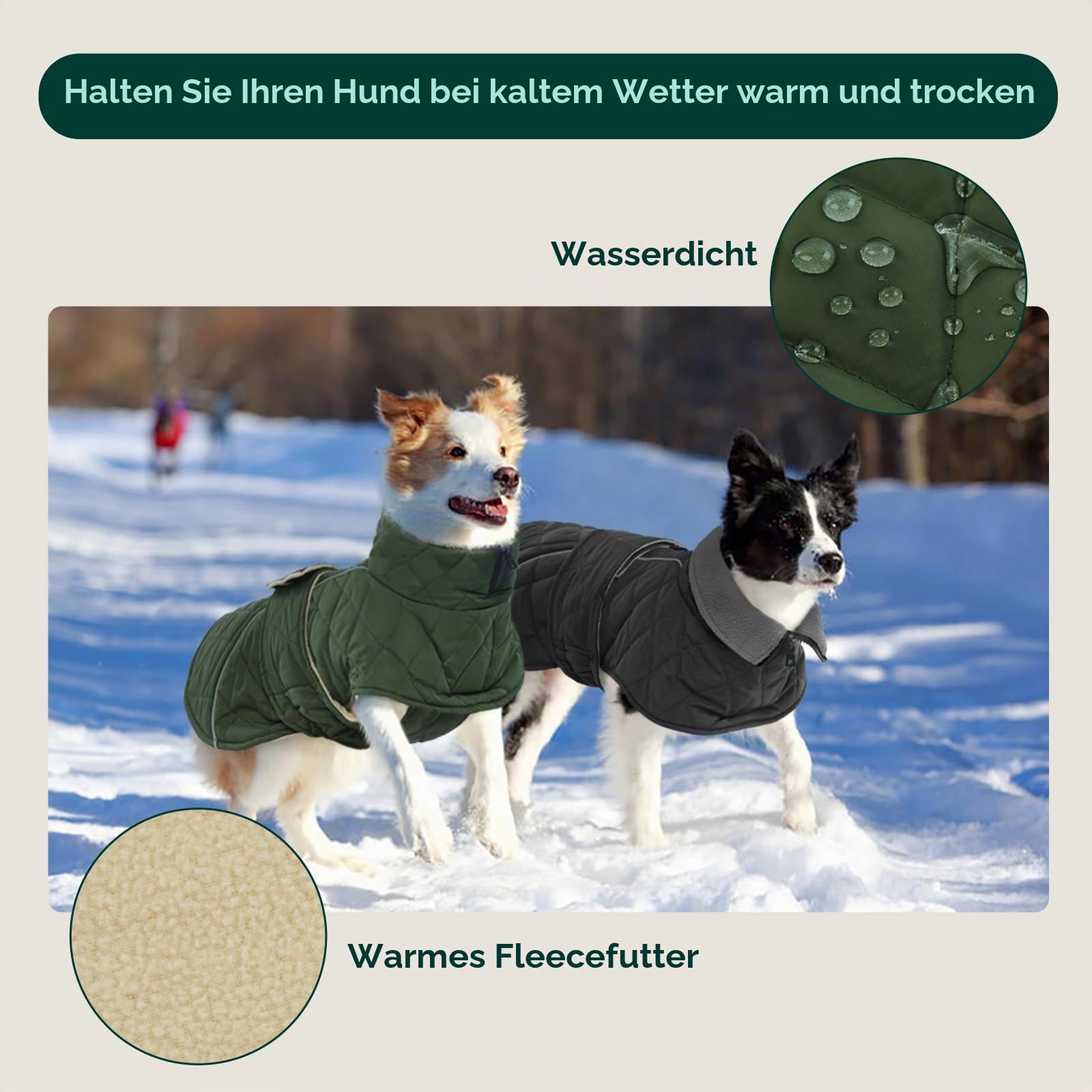 Kuoser Hundemantel für Mittelgroße Große Hunde, Hundejacke Wasserdicht Warm, Wintermantel mit Hohem Kragen & Klettverschluss, Elastischer Bauch, XL Grün