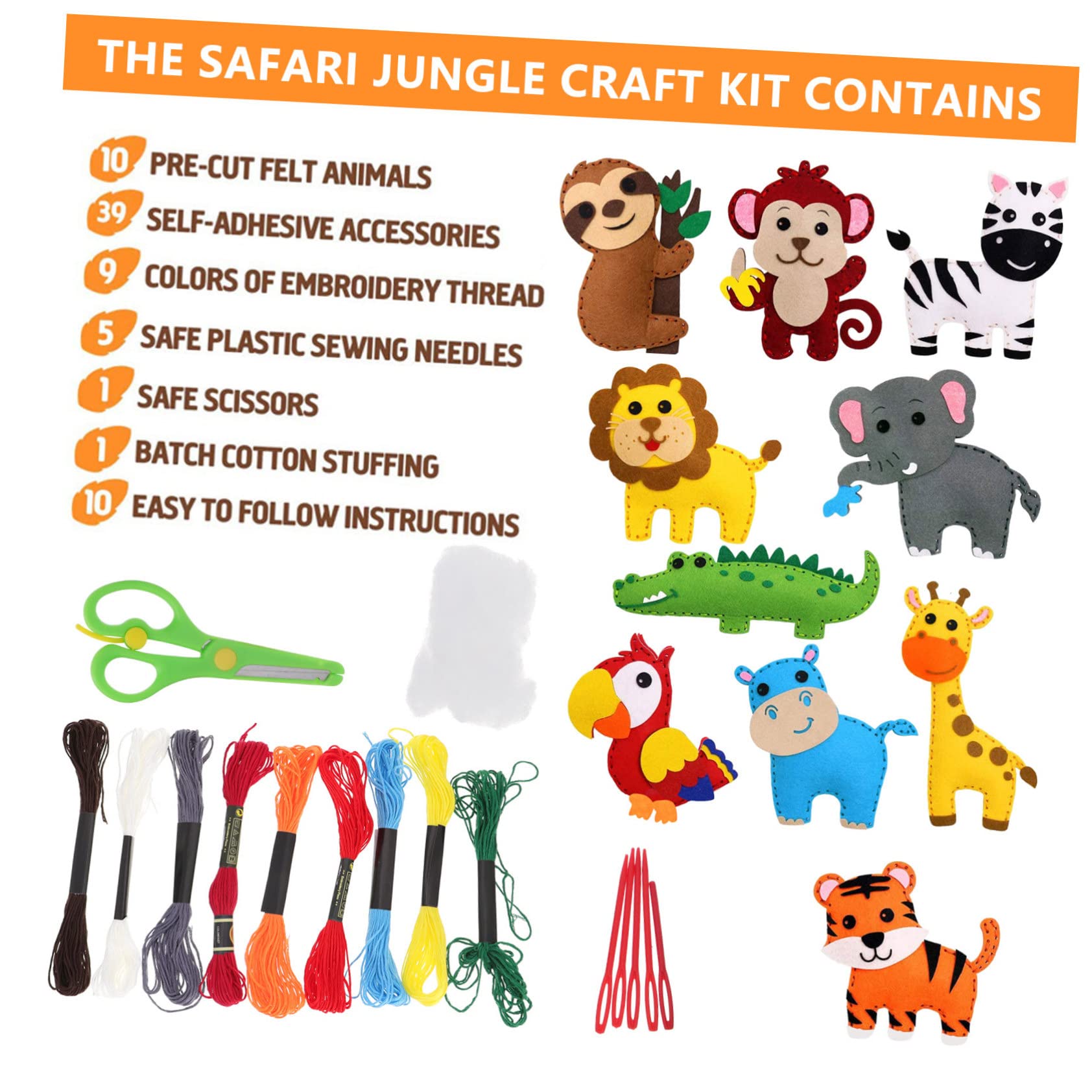 BCOATH 1Set DIY Felt Cloth Animal Sewing Kit Jungle Animal Crafting for Adults Educational and Creative DIY Sewing for Fine Motor Skills and Family Fun