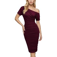 Miusol Women's Sexy One Shoulder Ruffle Design Slim Bridesmaid Party Midi Dress