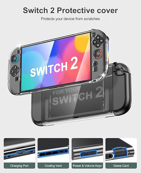 NinABXY Switch 2 Carrying Case Accessories, 8-IN-1 Bundle for Nintendo Switch 2 2025Clear Split PC Protective Shell, 2-Pack Tempered Glass,Legacy Systems for Nintendo 3DS,L