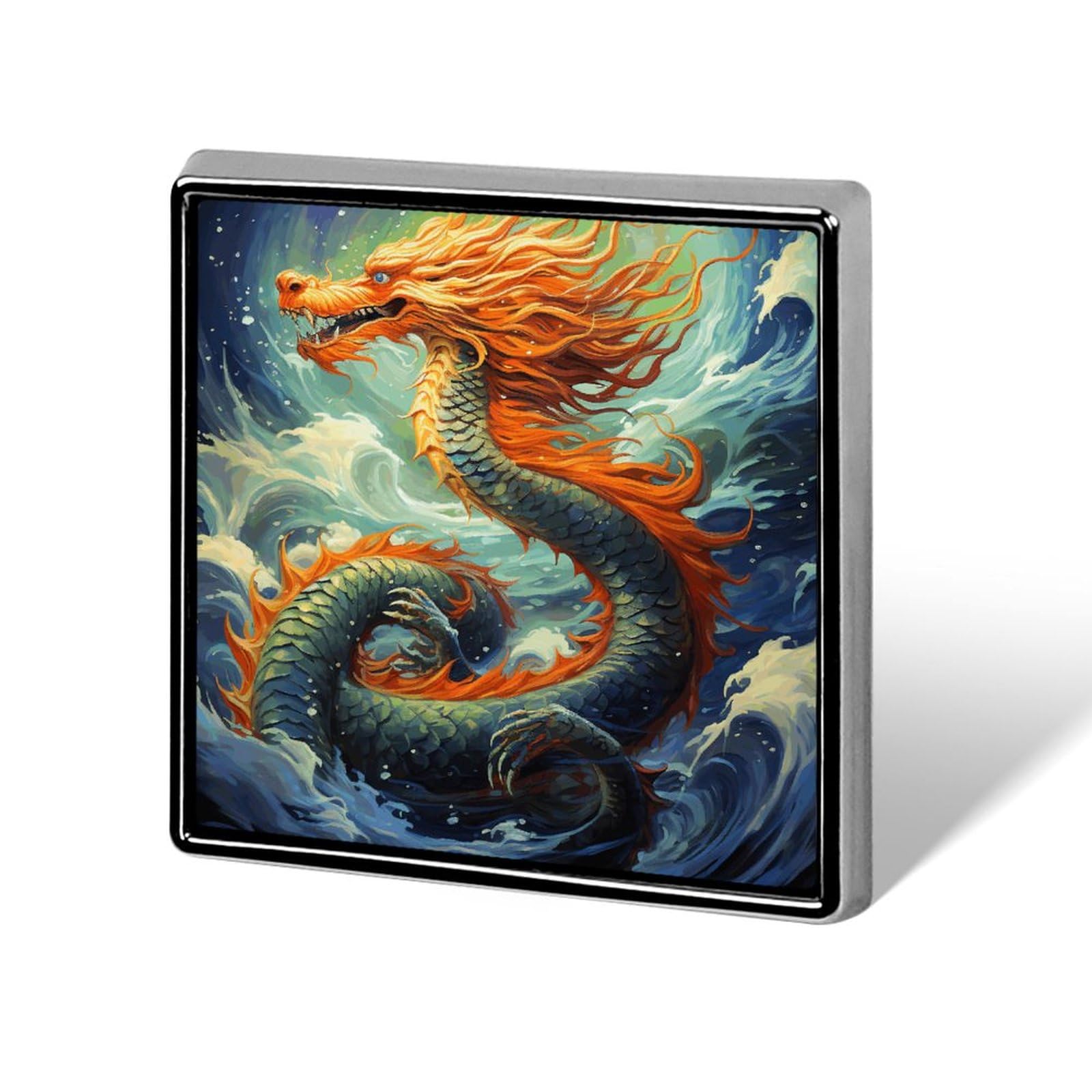 Square Lapel Pins Chinese Dragon Oil Painting Metal Square Brooceh Badge for Suits, Backpacks & Hats, Lapel Accessory