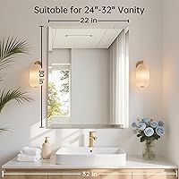 Vista 2 de Espejo rectangular sin marco de 22 x 30 pulgadas, espejo de baño biselado, espejo de pared sin marco con borde biselado de 1 pulgada para tocador