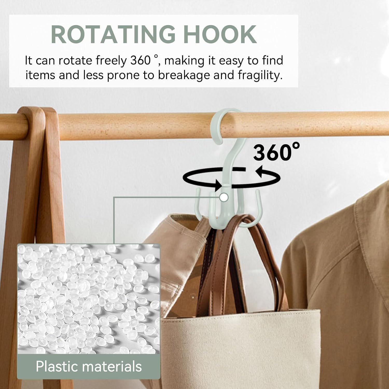 2PCS Rotating Handbag Hanger, Scarf Tie Rack Hooks Hoodie Hanger 360 Degree Rotating Closet Organizers with 4 Claws Multifunctional Closet Handbag Hook Scarf Hanging (Green)