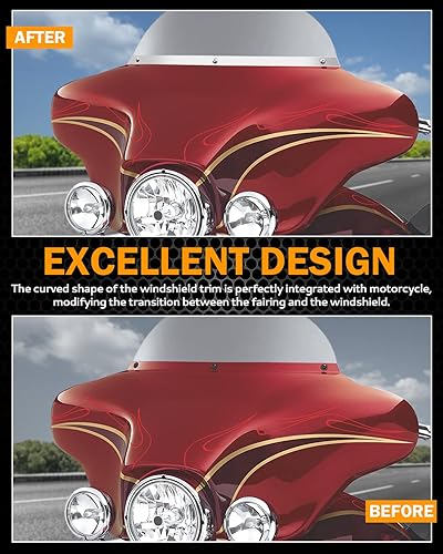 Miniatura 5 de PBYMT Moldura de Parabrisas Batwing, Moldura de Parabrisas de Acero Inoxidable Pulido Compatible con Modelos Harley Electra Glide, Street Glide y