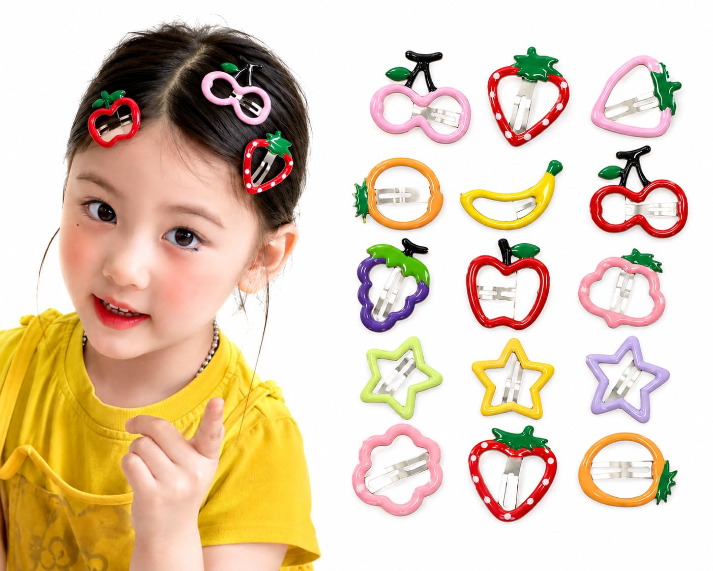 Diversa Fruit Shape Snap Hair Clips for Girls & Women, Colorful Enamel Hair Pins Set of 10, Cute Apple Cherry Banana Strawberry Design Barrettes, Side Bangs & Forehead Hair Clips, Decorative Hair Accessories-image-30