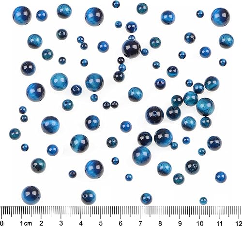 Miniatura 3 de Bymitel - 140 cuentas de cristal natural, piedras preciosas redondas energéticas y curativas sueltas con cordón elástico para hacer joyas, pulseras