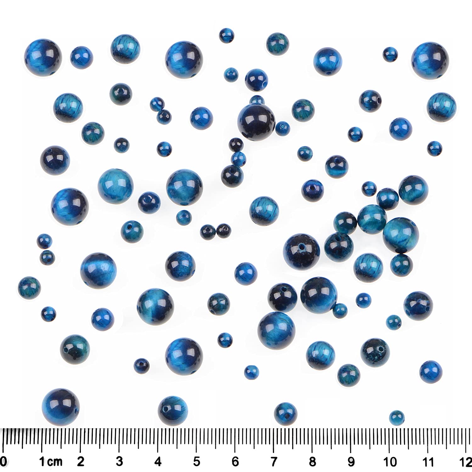 210 cuentas de cristal redondas, piedras preciosas, cuentas de curación energética, cuentas sueltas con cordón elástico para hacer joyas, pulseras, tobilleras (circonita azul, ojo de tigre, 6 mm, 210