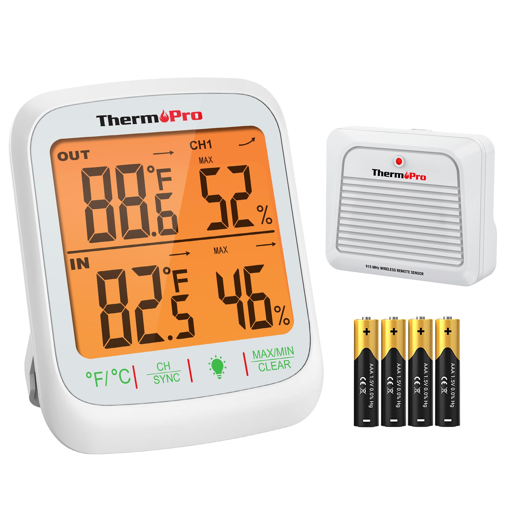 TP260B Indoor Outdoor Thermometer Wireless 1000ft/300m Range, Pro Accuracy Digital Hygrometer Humidity Meter with Remote Temperature Sensor, Inside Outside Thermometer for Home Patio Room