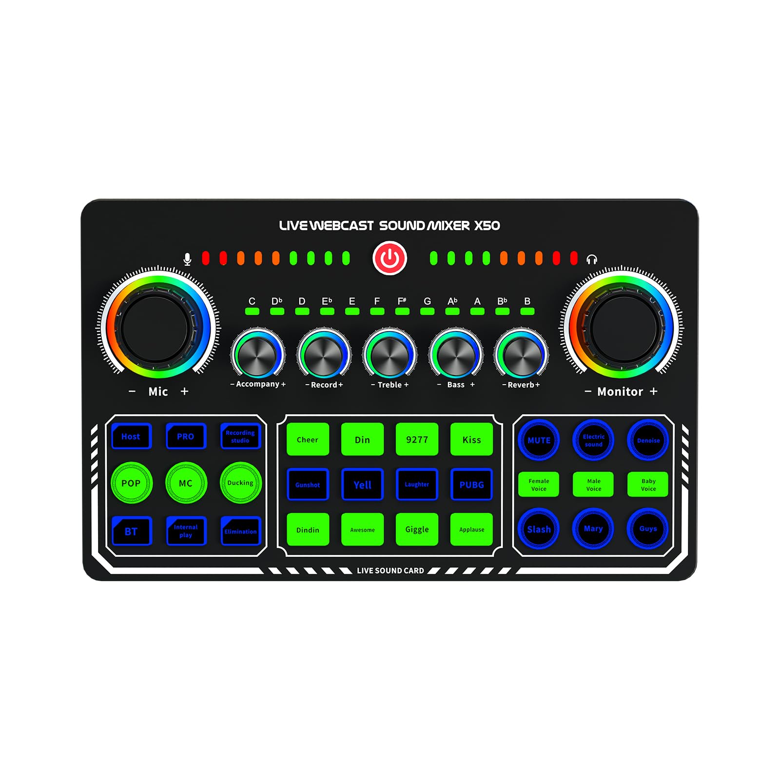 summina Live Sound Card Audio Mixer Recording Desktop Singing BT Power Supply OTG Digital Lossless Transmission for Streaming Podcasting Gaming Recording Soundboard Built-in Battery