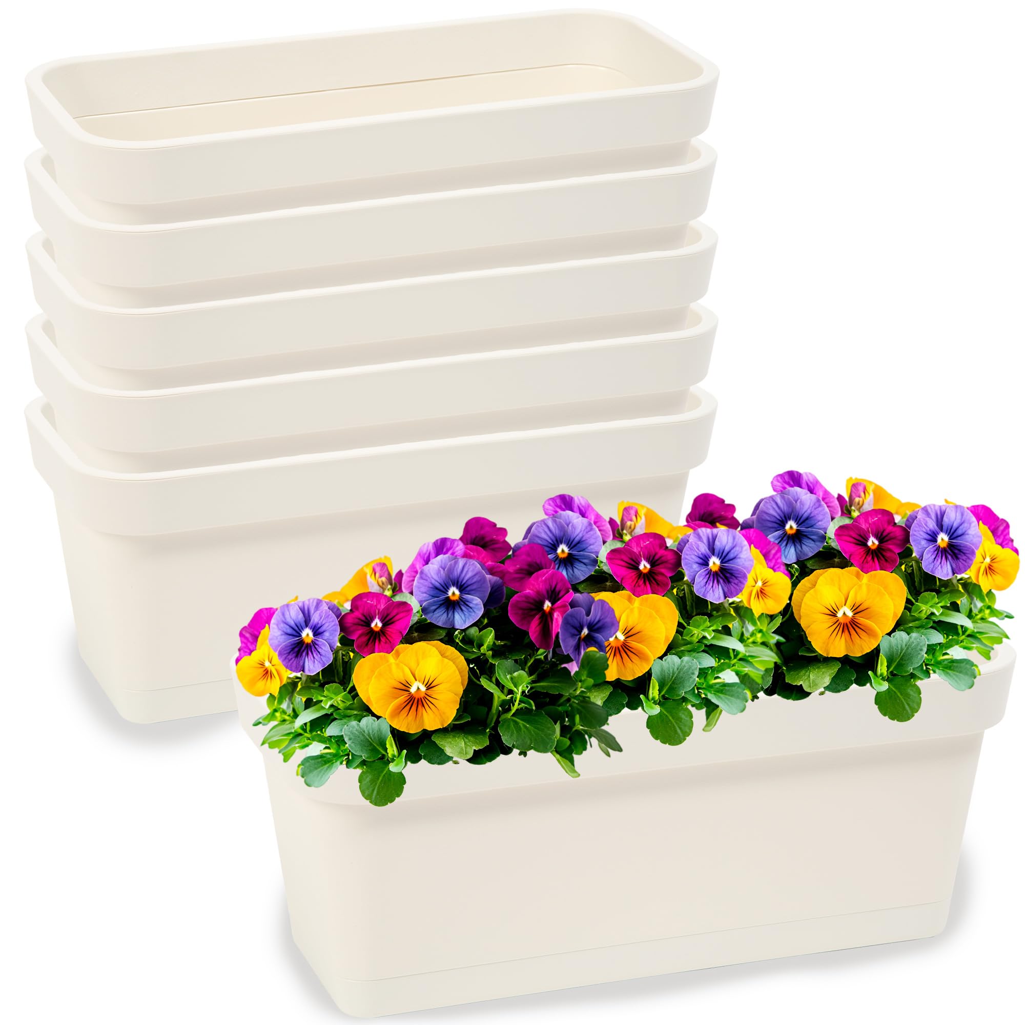 Jardinière en plastique crème anti-fissure lot de 6 grands pots de balcon
